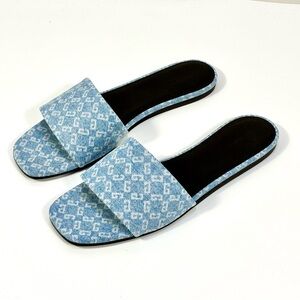 Givenchy 4G Flat Slide Sandals Denim Square Medium Blue Size 39 NEW BE306FE2BN